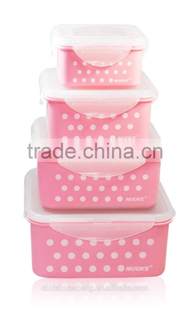 PP Food Grade food Container Set BPA Free Pink Polka dot storage container lunch box round square rectangle