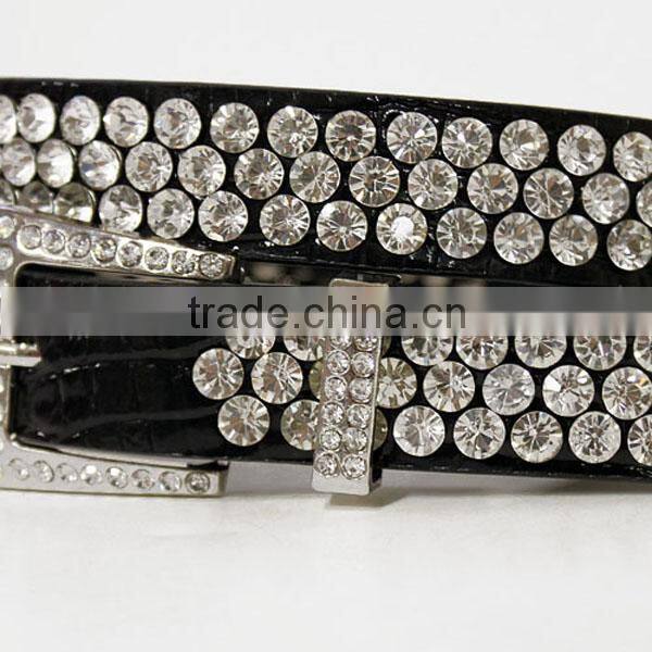 Crystal Studded Crocodile Print Faux Leather Belt