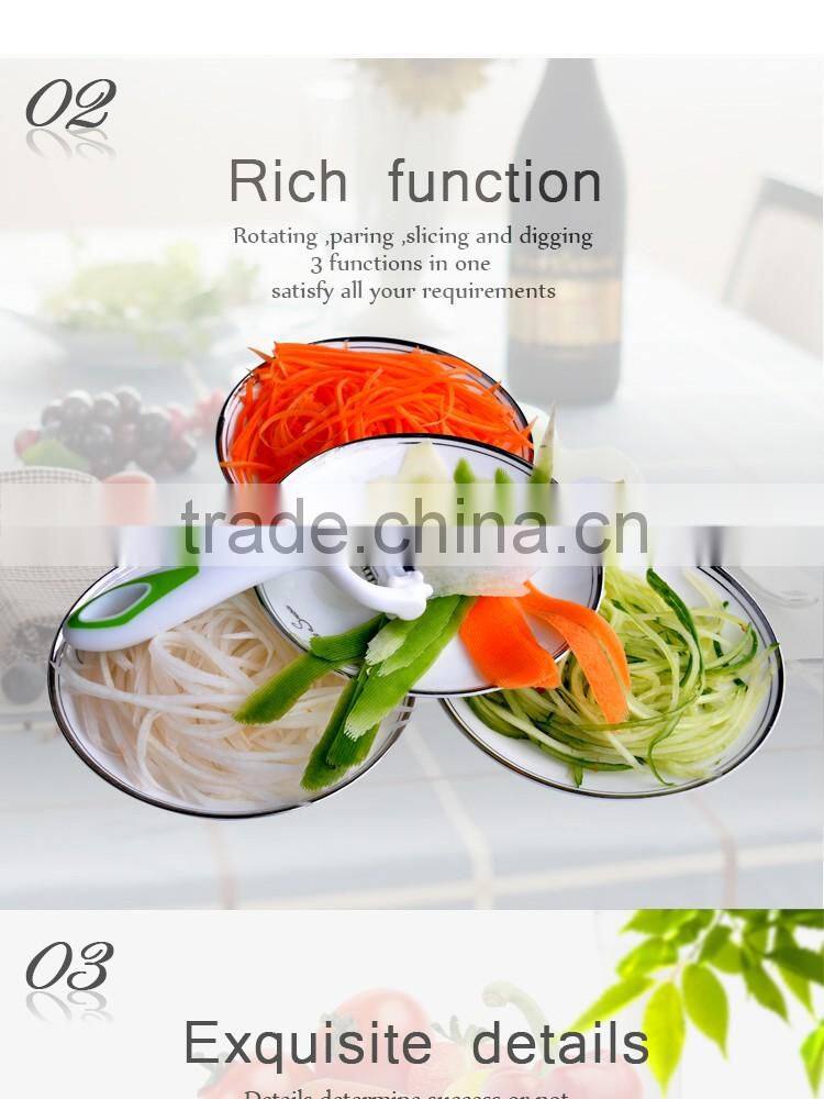 2016 as seen on TV kitchen gadgets 3 in 1 blades rotary manual multifunctional potato vegetable slicer peeler