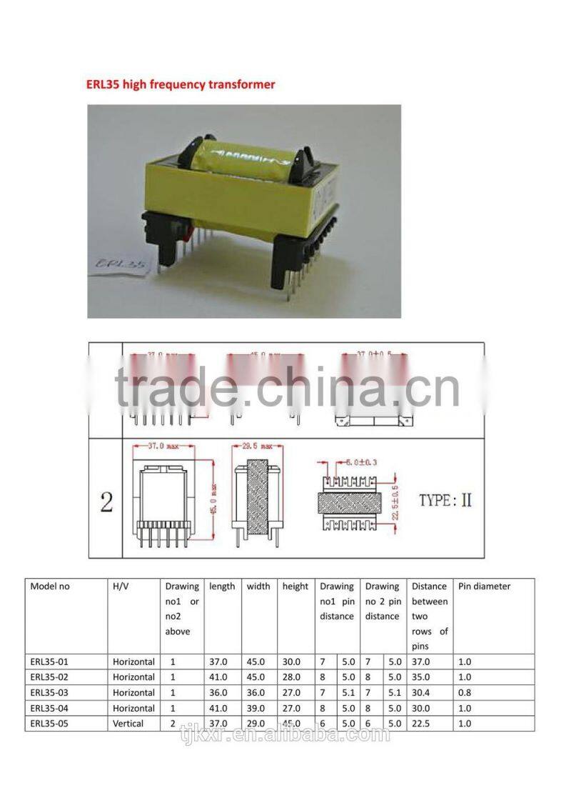 CE, ROHS approved, ERL35 high frequency transformer
