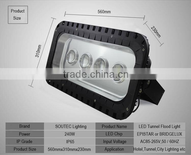 CE RoHS certificated IP65 240W high power led outdoor flood light for tunnel lighting street light