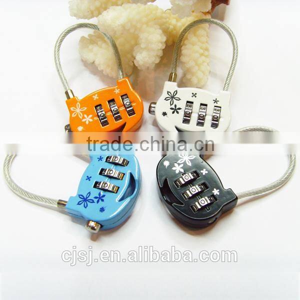 2015 CJSJ Brand Popular Style Wholesale Price Cute Cable Key Code Padlock for luggage