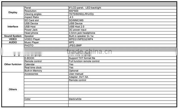 8" digital photo album high resolution digital photo frame