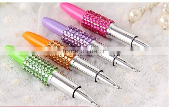 Creative Plastic Lipstick Ball-point Pen With Rhinestone