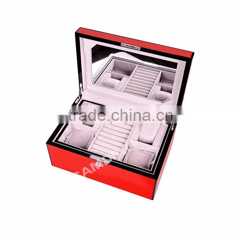 Fashion wooden antique jewelry box with metal lock and mirror jewelry display cases for sale