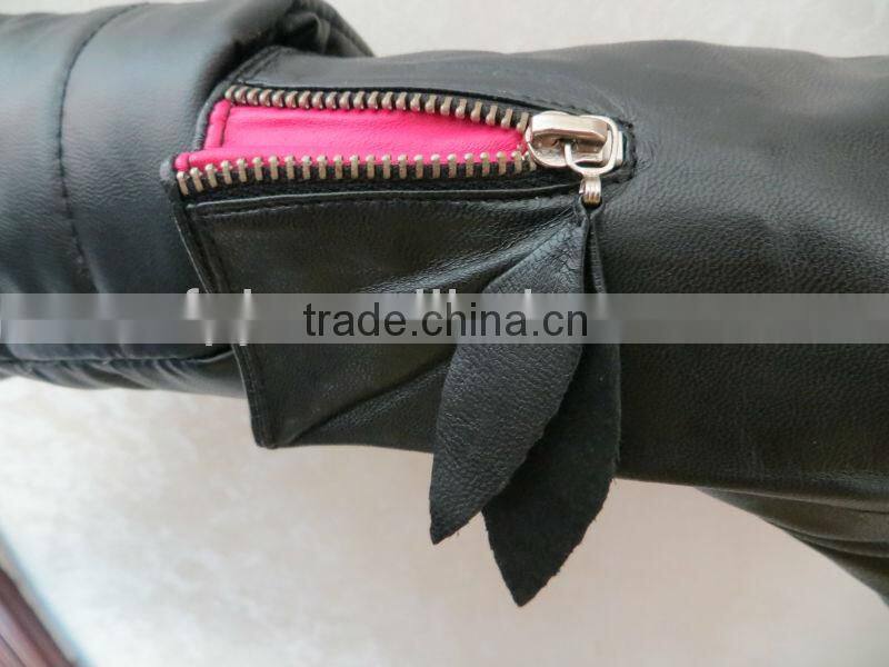 Girls Black Women Pu Leather Gloves with Zipper