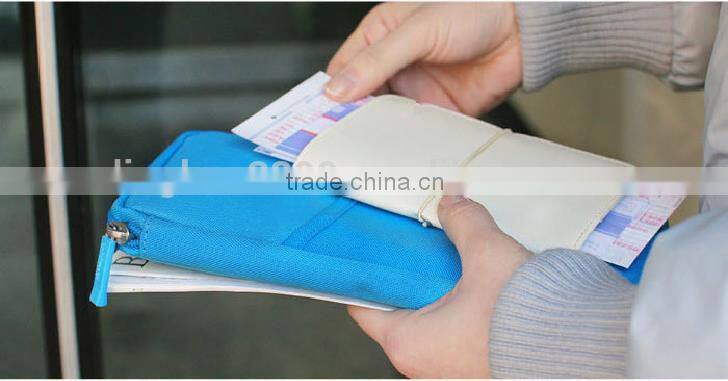 Blue Nylon Travel Organizer Passport Document Holder Card Holder
