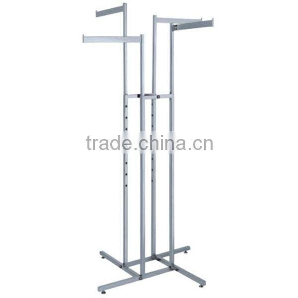 Heavy Duty 4-Way Stand-up clothes display rack stand with Straight Arms and Square Tubing