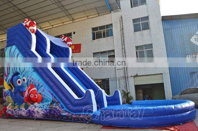 Commercial inflatable Nemo cartoon water slide with pool, giant inflatable water slide for sale