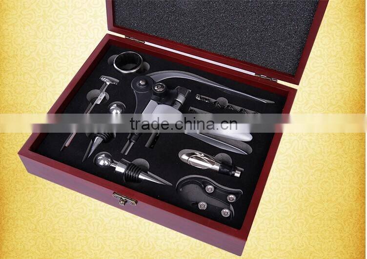 Promotional AUGUST 9pcs in one wooden wine box wine opener corkscrew set