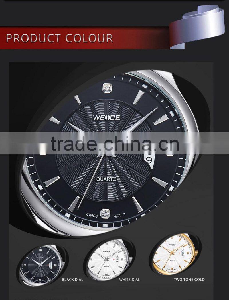 WEIDE Stainless steel Elegance Mens Custom logo Quartz Watch 5 atm water resistant