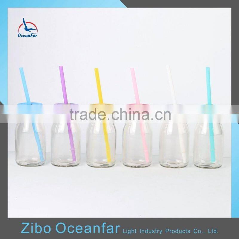 Transparent Soy Milk Bottle High Quality Mini Glass Bottle Coconut Milk With Colored Lid