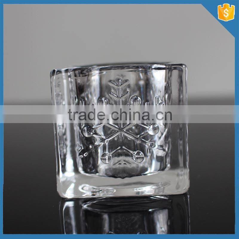 Crystal candle stand glass cube pillar holder with christmas tree pattern