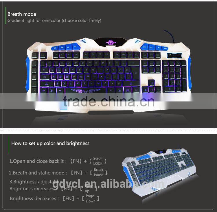 USB Multimedia gaming keyboard mouse with 7 colors LED backlit