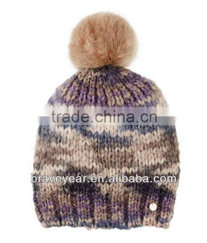 woolen knitted beanie hat with pom pom for ladies