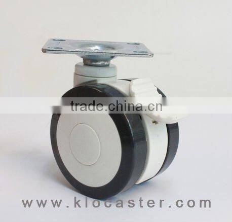 Double wheel PU&nylon medical caster with threaded stem,hospital bed caster