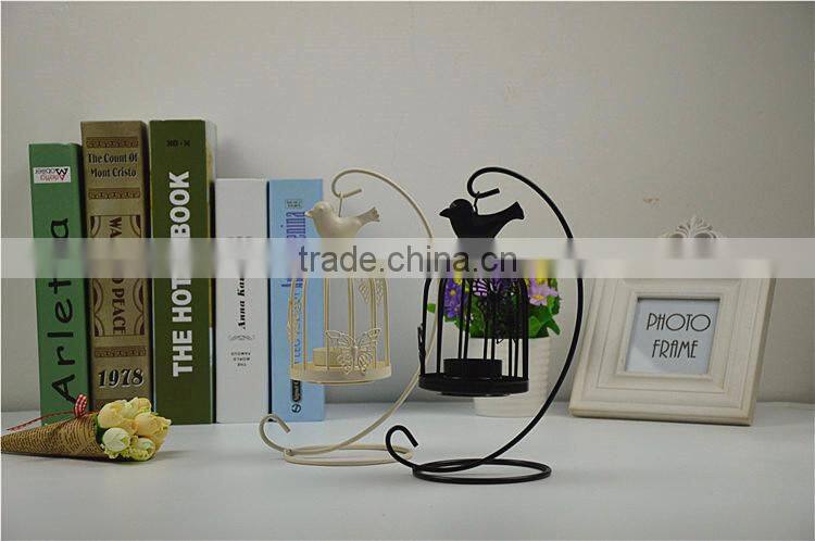 2015 new design retro European-style bird cage metal decorative candle holder with butterfly