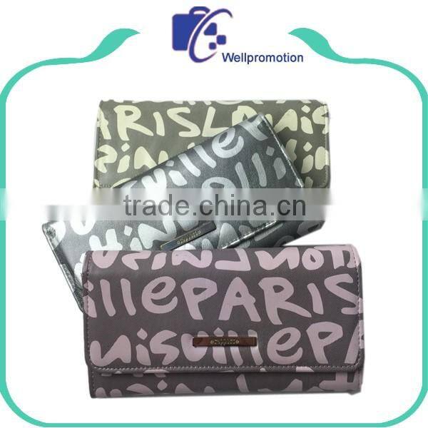 Long style pu leather travel women wallet with printing