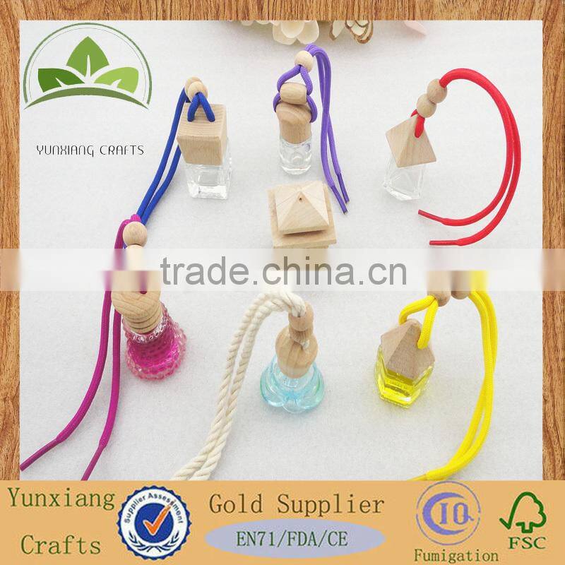 Glass Hanging Car Perfume Pendant Bottle with Wooden Cap