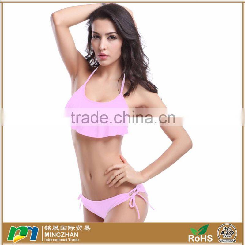 Women's Sexy Halter Ruffles Top Strings Bottom Bikini Sets Swimsuits