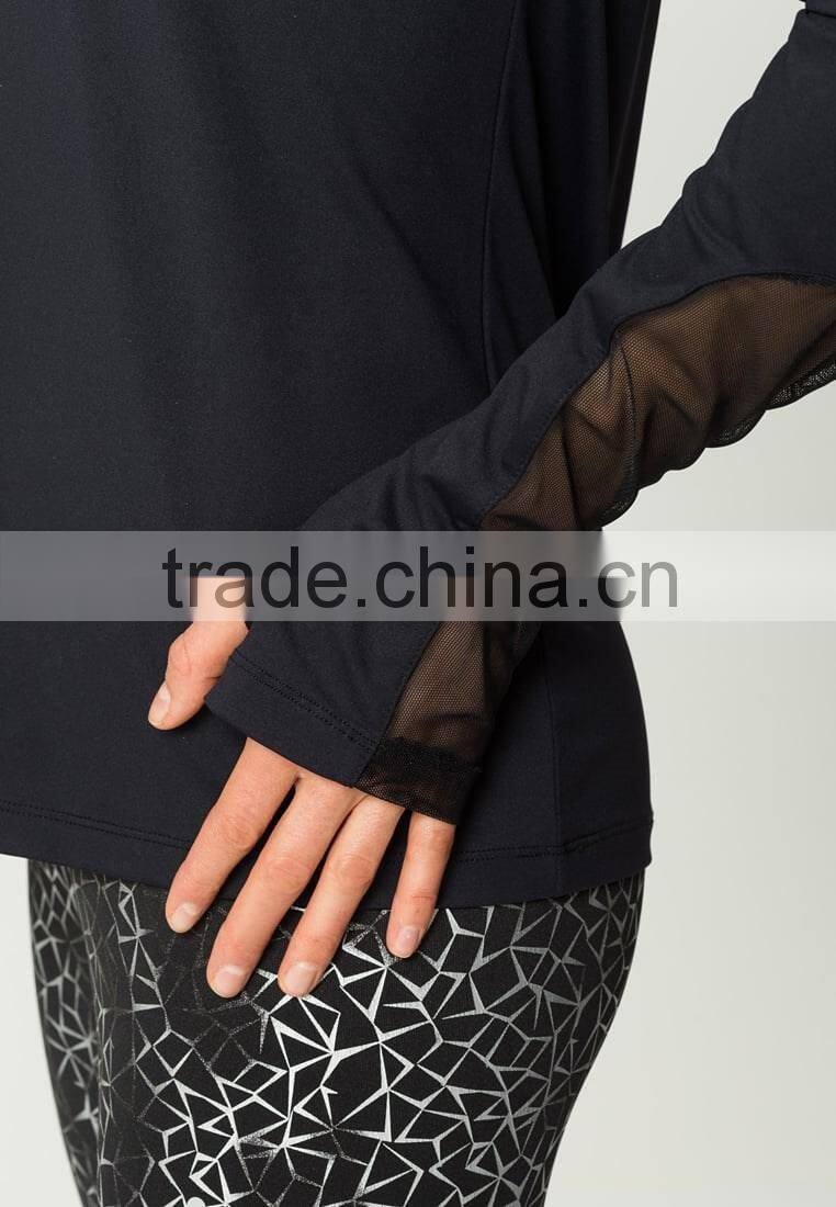 Ramax Custom Women Sport Black Crew Neck Long Sleeve Training T Shirt Tops