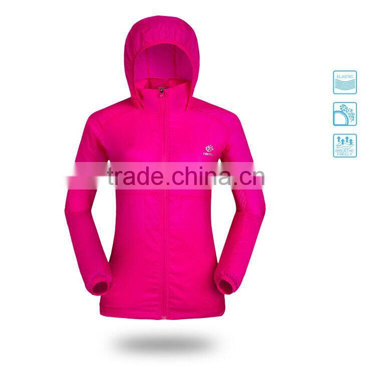 Professional Manufacturer Of Woman Zipper Fly Hooded Breathable Waterproof Windproof Sun-protective Jacket 20D Nylon