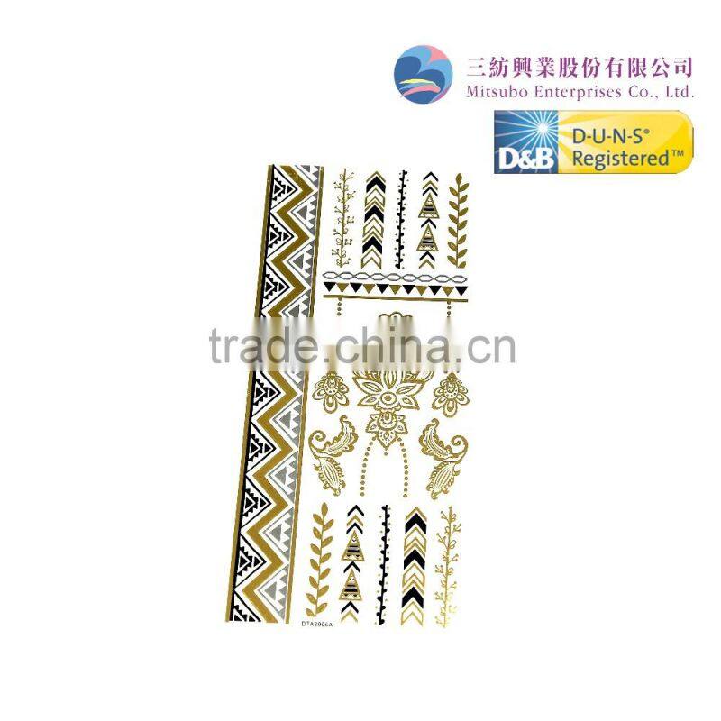 Fashion Body Temporary Metallic Tattoo Gold Silver Tattoo Sticker