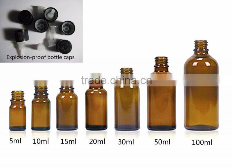 30ml amber glass boston shape Essential oil bottles with explosion-proof bottle caps