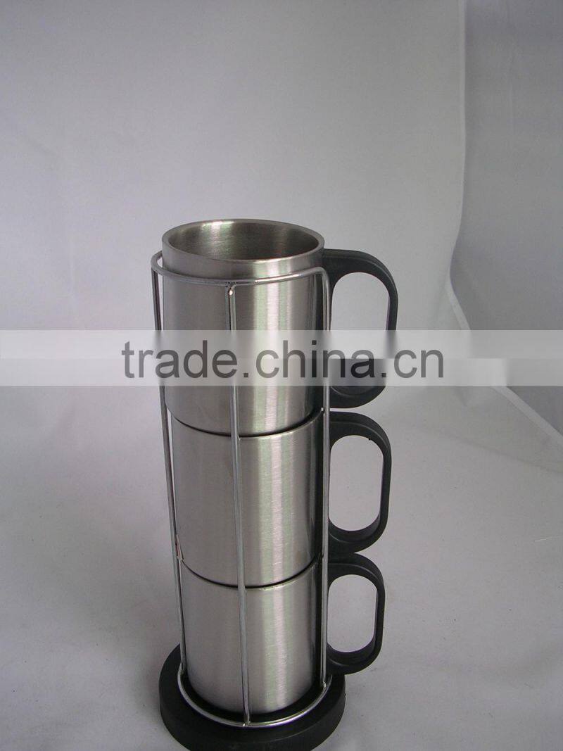 Three piece 220ml cup set one row eco-friendly FDA LFGB double layer stainless steel coffee mug cup tumbler