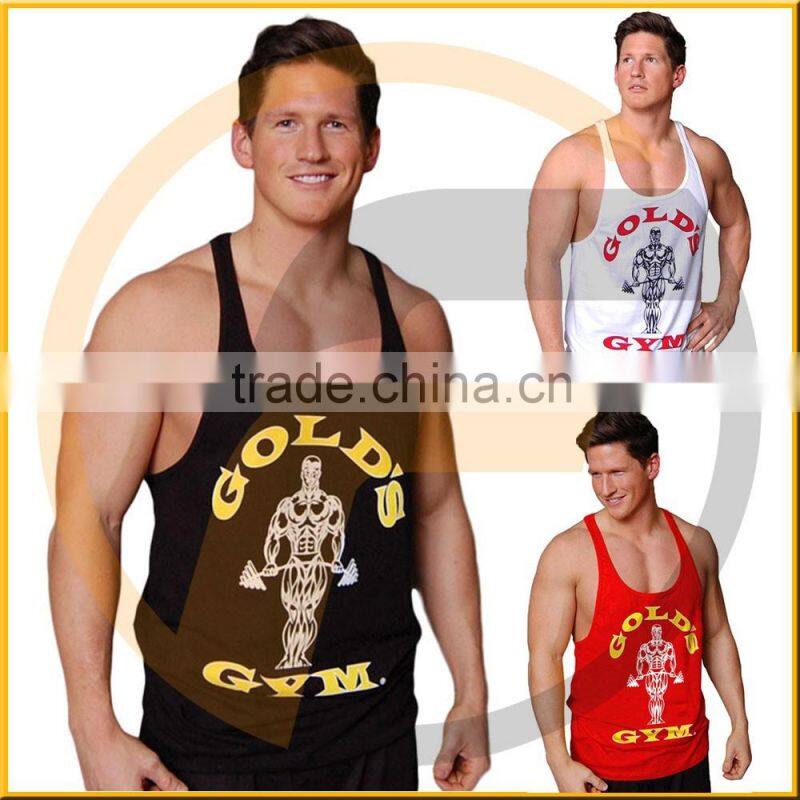 OEM 2016 latest black letter cotton men muscle gym singlets