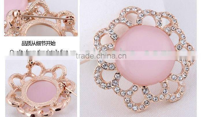 OUXI pink opal flower 60061 crystal rhinestones high heel shoe brooch pin 60061