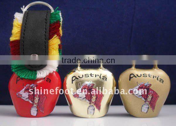 1.8inch mini cowbell A4-C028 in gold color plated with leather strap and keyring as promotional gifts (E165 )