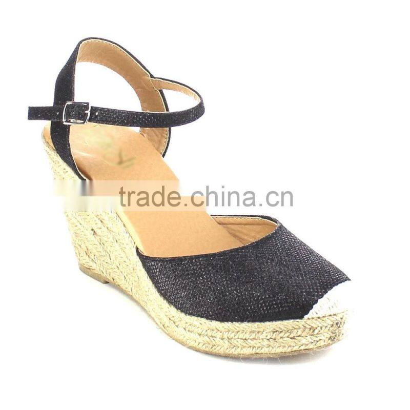 The shoes lady 2016 new design sandal shoes women glitter wedge jute sole espadrilles
