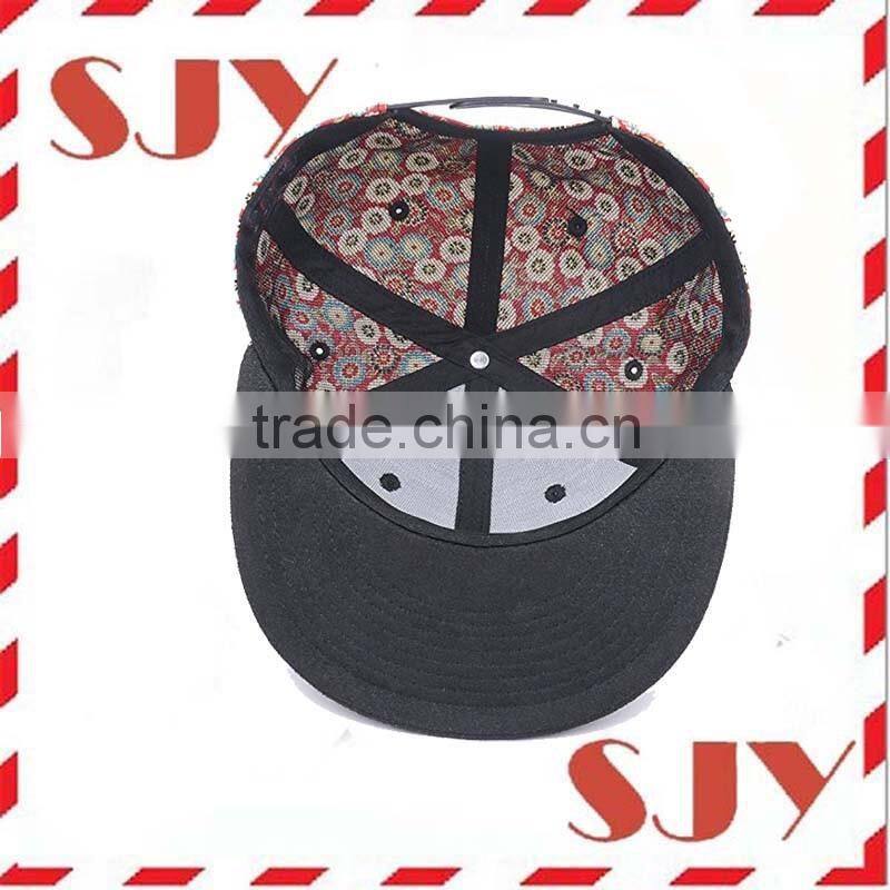 Custom leather patch flat brim sanpabck floral print baseball cap