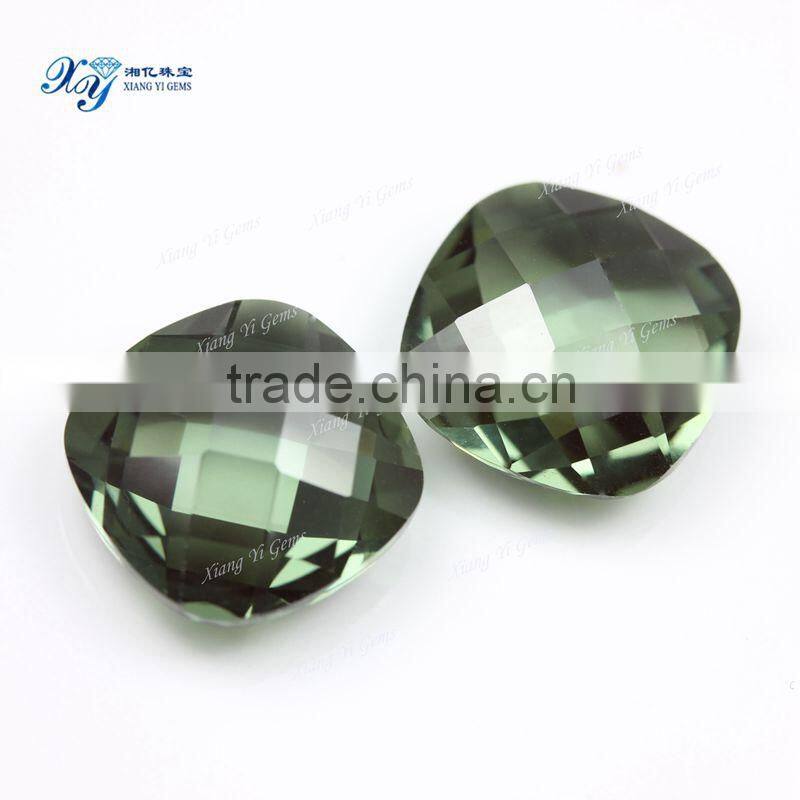 Bulk wholesale tumbled stones15x15mm rounded square shape double checkerboard cut 149# price of green jasper stone spinel