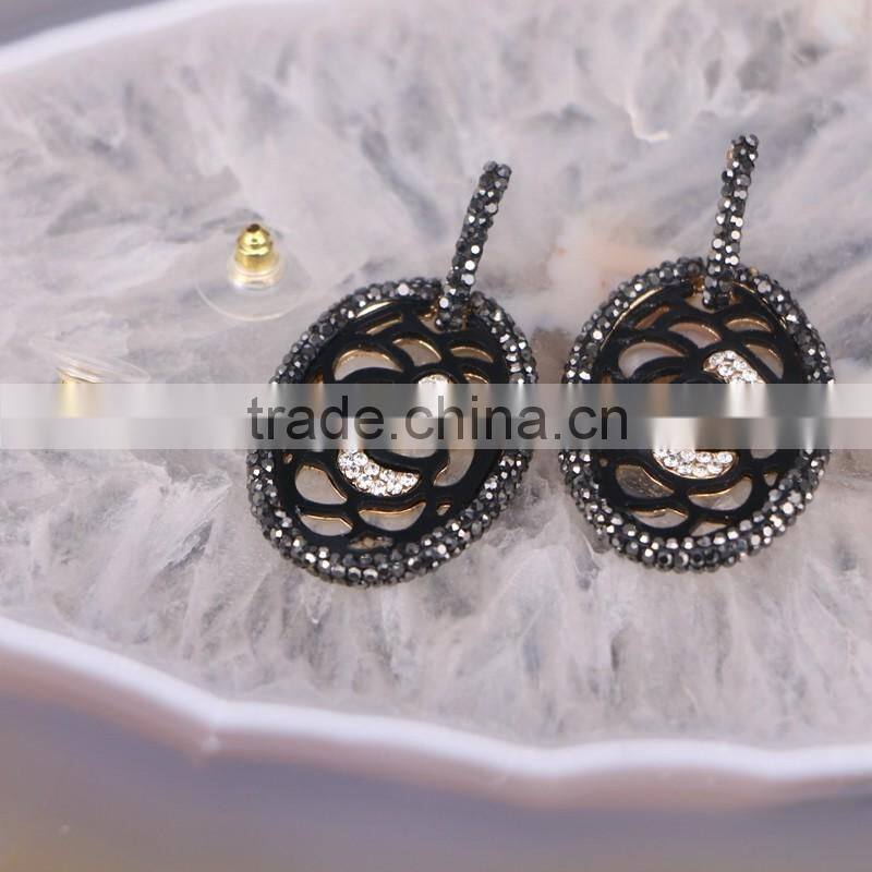 Flower Design Metal Enamel Earring, Metal Copper Gold Cuff Earrings, pave rhinestone stud Earring