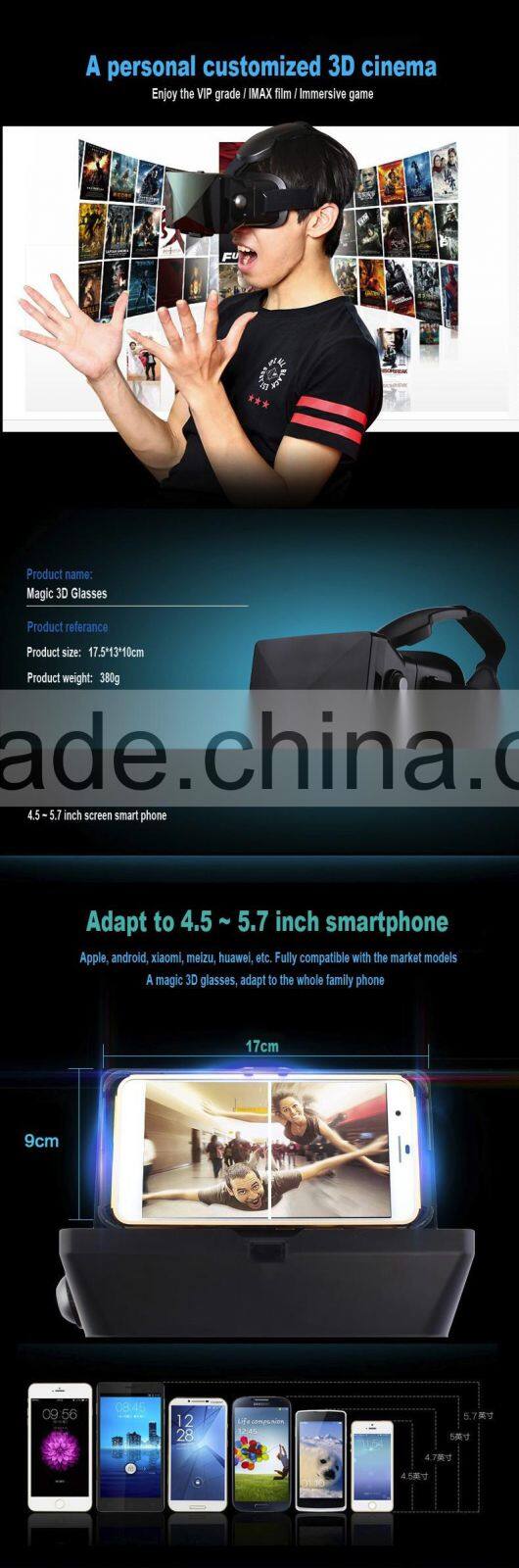 2016 Hot Selling vr Glasses Portable 3d Glasses vr Cardboard Glasses for Smart Phone