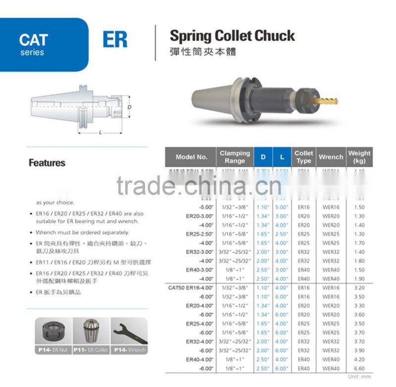 CAT40-ER25-2.5 CAT40-ER25-4 CAT40-ER25-6 Flexible Milling Chuck