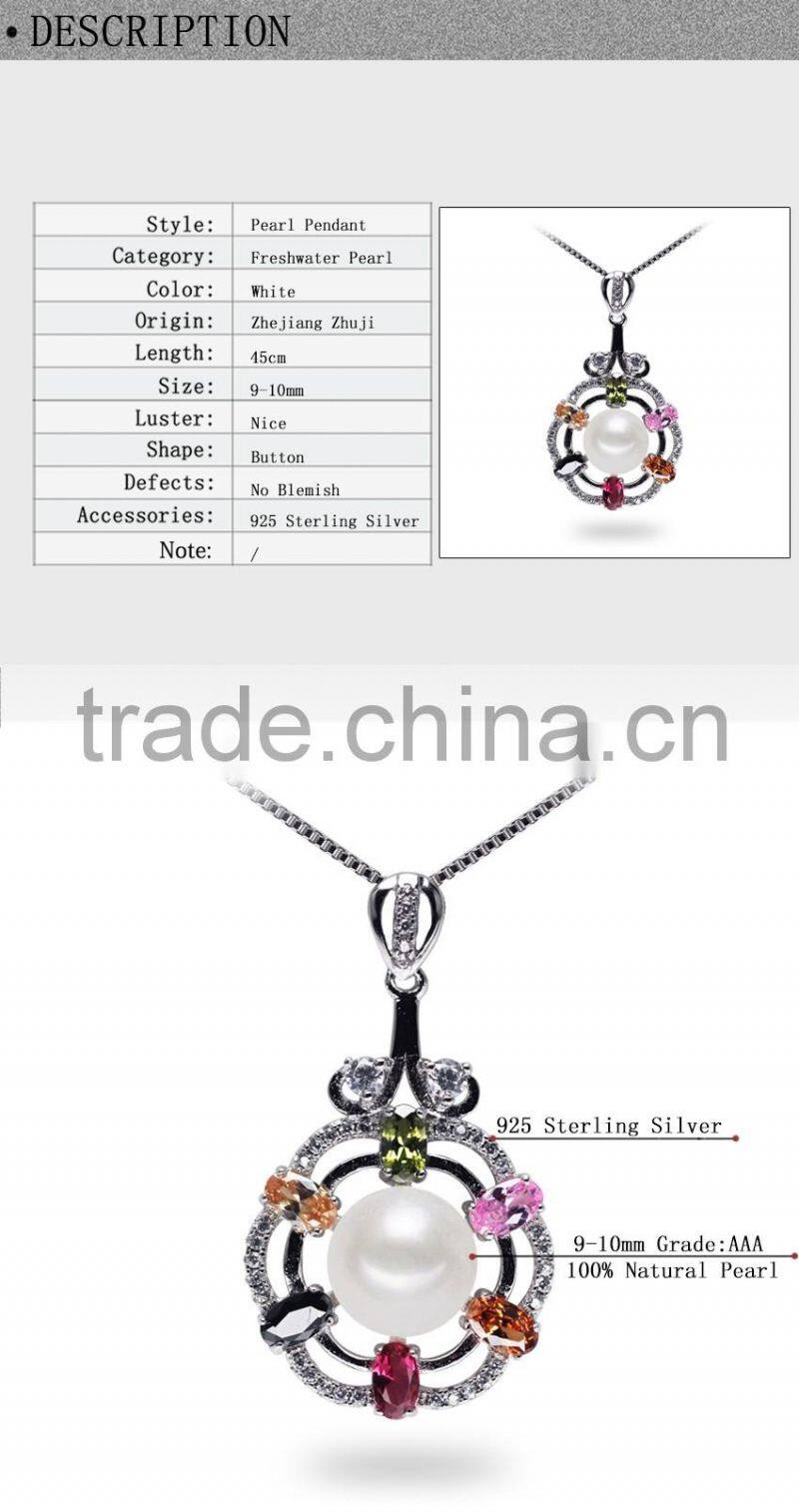 new design fashion colorful rhinestone real freshwater cultured pearl pendant