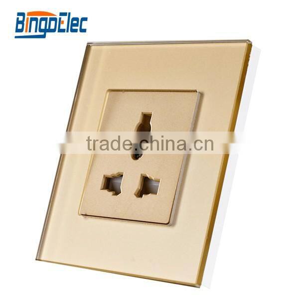 Universial 3pin 13A glass panel wall socket,AC110-250V,