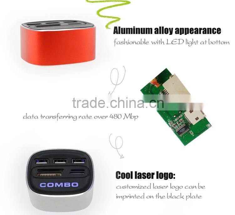 Wholesale factory high quality unique cute style micro 2.0 card reader usb/por hub/usb hub