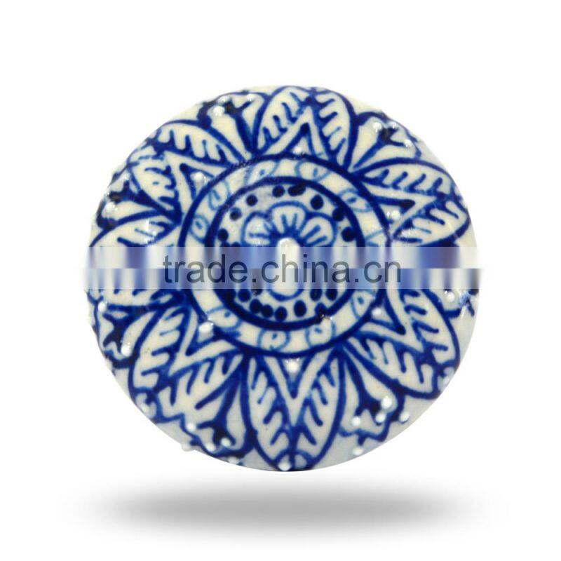 Ceramic Alaskan Black Flower White Knob