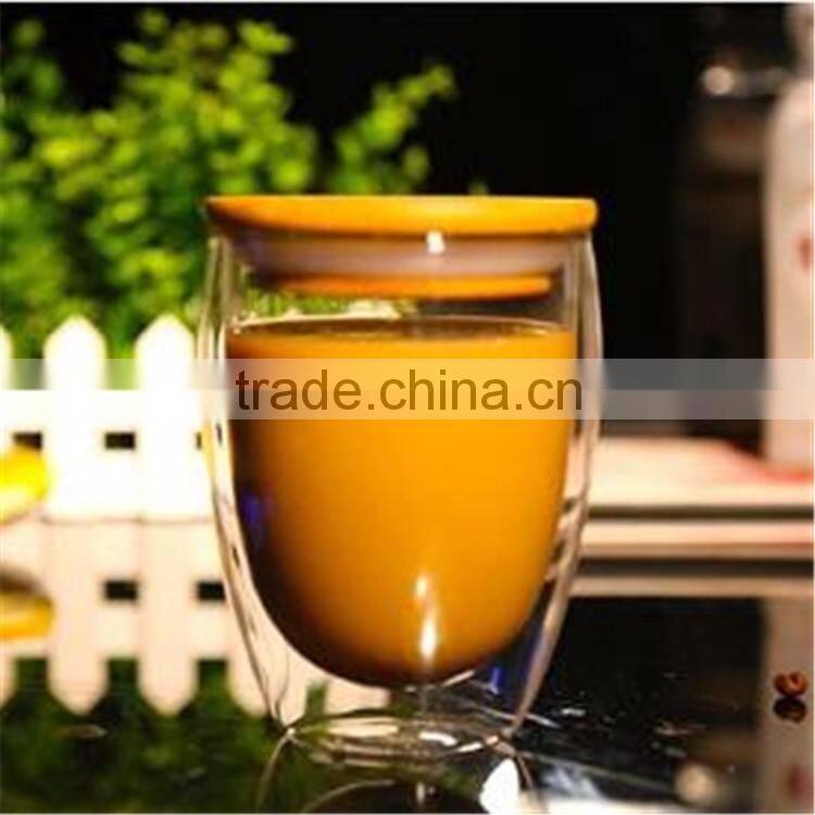 250ml/350ml/450ml orosilicate glass tea cup double wall glass cup with glass lid or bamboo lid,in stock
