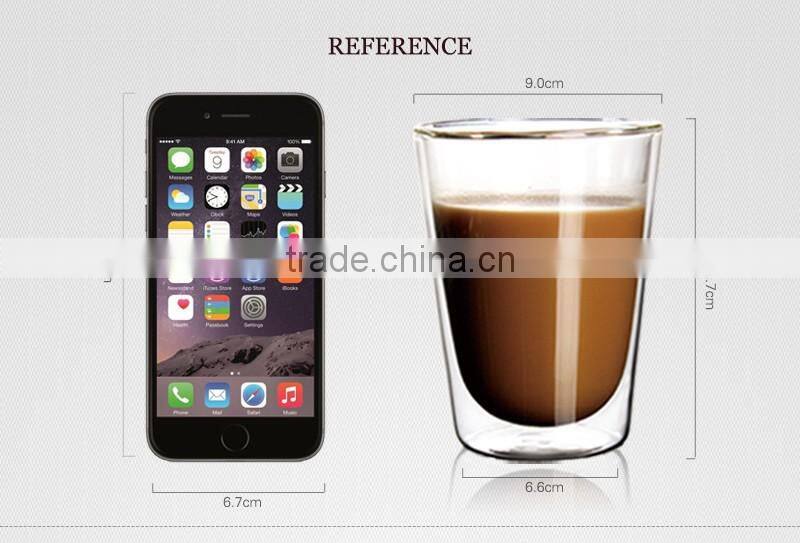 Cheap high borosilicate glass 400ml double wall thin glass cup N6363