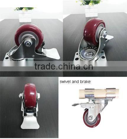 JY-303|3 inch fixed wheel with brake|PU/PVC trolley caster wheel|Office chair rubber truckle