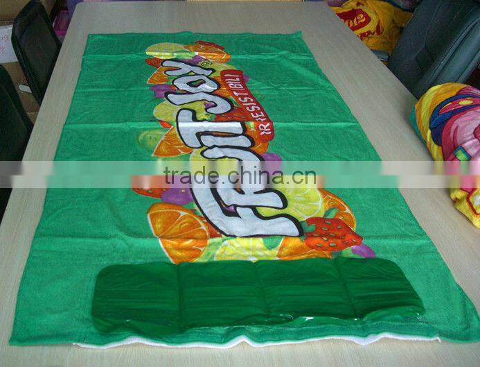 velour printed beach towel with pillow