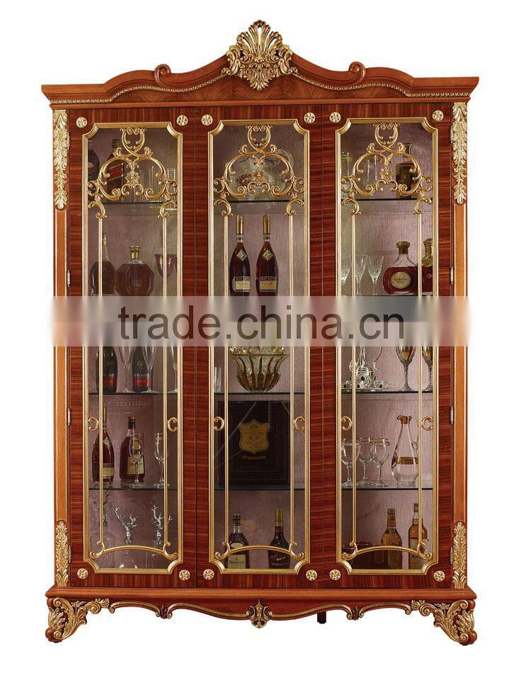 Hand Carving Wooden Display Cabinet,Luxury Decorative 4-Door Wine Cabinet, Antique Gold Painting Storage Cabinet For Living Room