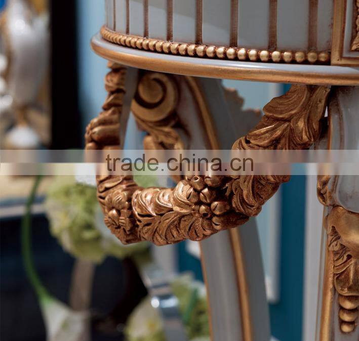 European style solid wood carving white and gold high flower stand