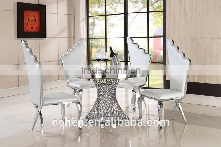 2016 Cohen latest modern design marble top round dining table/stainless steel dining table and chairs for dining room furniture