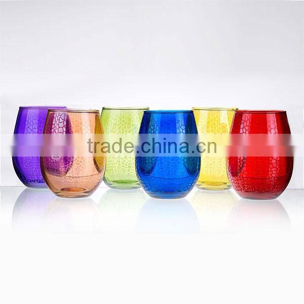 Colorful Textured Stemless Wine Glass Tumbler Water Drinking Cup